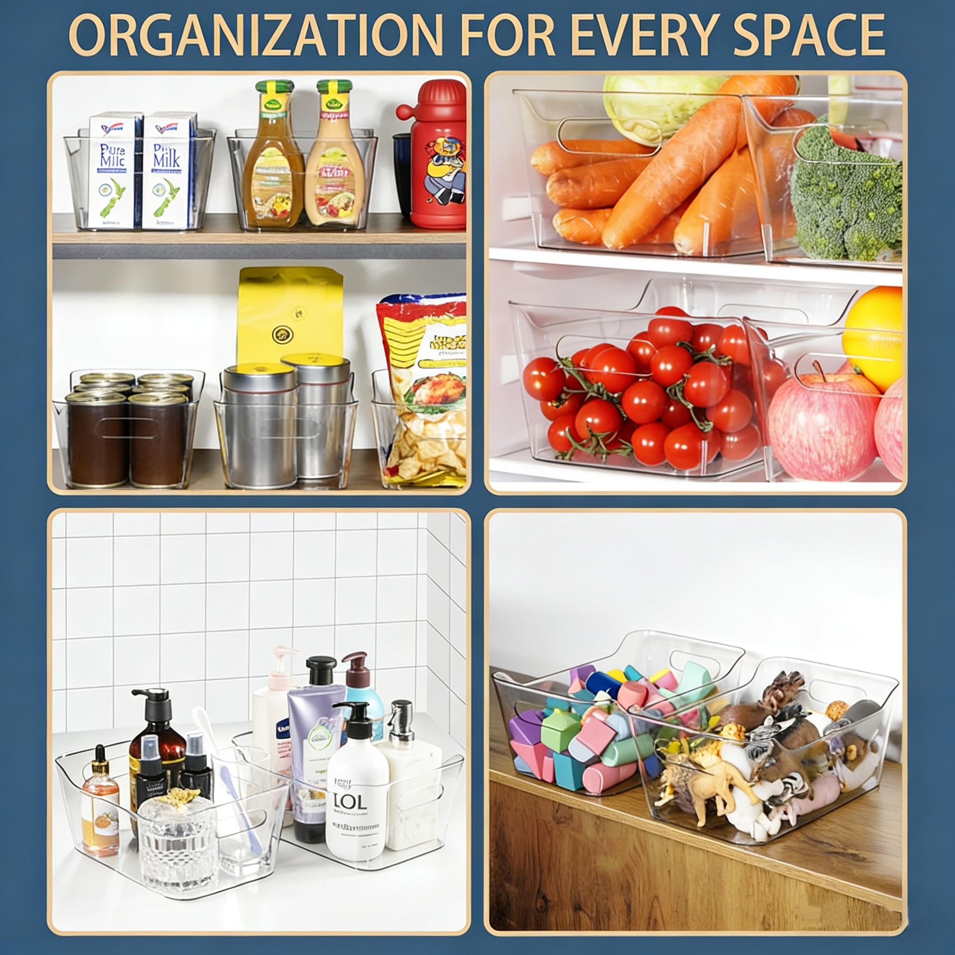 Tiawudi 12 Pack Plastic Storage Bins, Multi-Use Organizer Bins, Pantry Organizer, Clear Storage