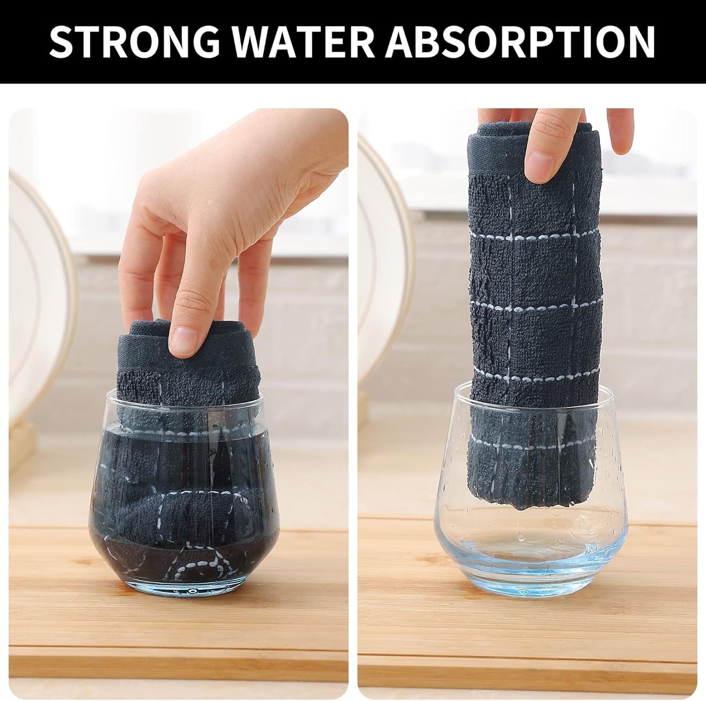 Homaxy 100% Cotton Terry Kitchen Dish Cloths, Ultra Soft and Absorbent Dish Towels for Kitchen, Suitable for Drying and Washing Dishes, 8 Pack, 12 x 12 Inches, Dark Grey