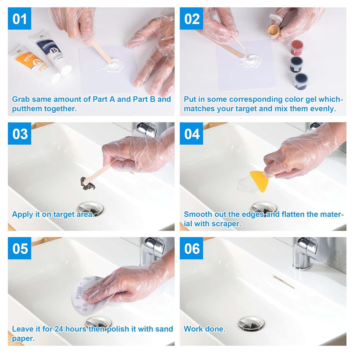 Tub Repair Kit White(Color Match), Fiberglass Porcelain Repair Kit for Acrylic, Ceramics, Enamel, Tile, Repairs Chips, Cracks, Scratches, Holes on Tub, Tile, Bathtub, Toilet, Sink, Shower Tray