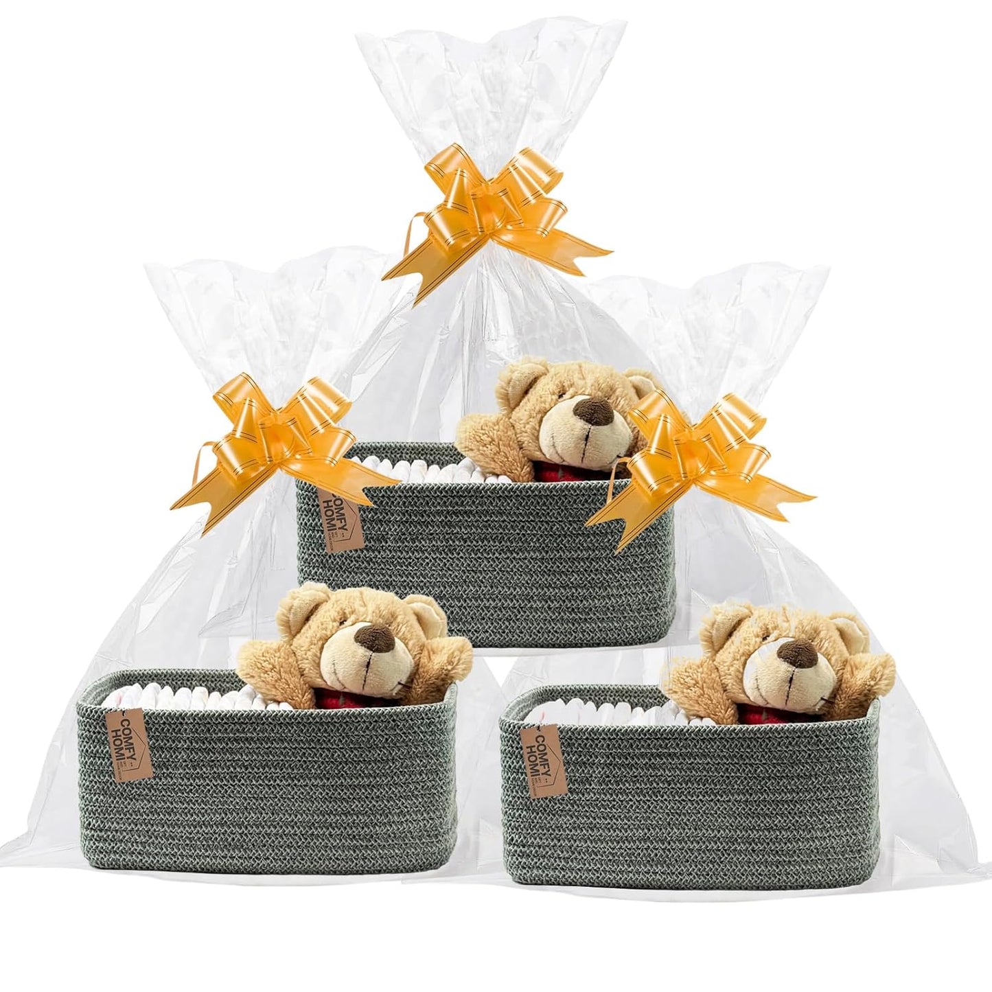 COMFY-HOMI 13" x 8.5" x 5.1"Storage Baskets for Organizing | Cotton Rope Woven Basket | Toy Storage Bin Box | Basket for Shelves, Closet Organizer Bin, Decorative Closet Shelf, 3 Pack, Green