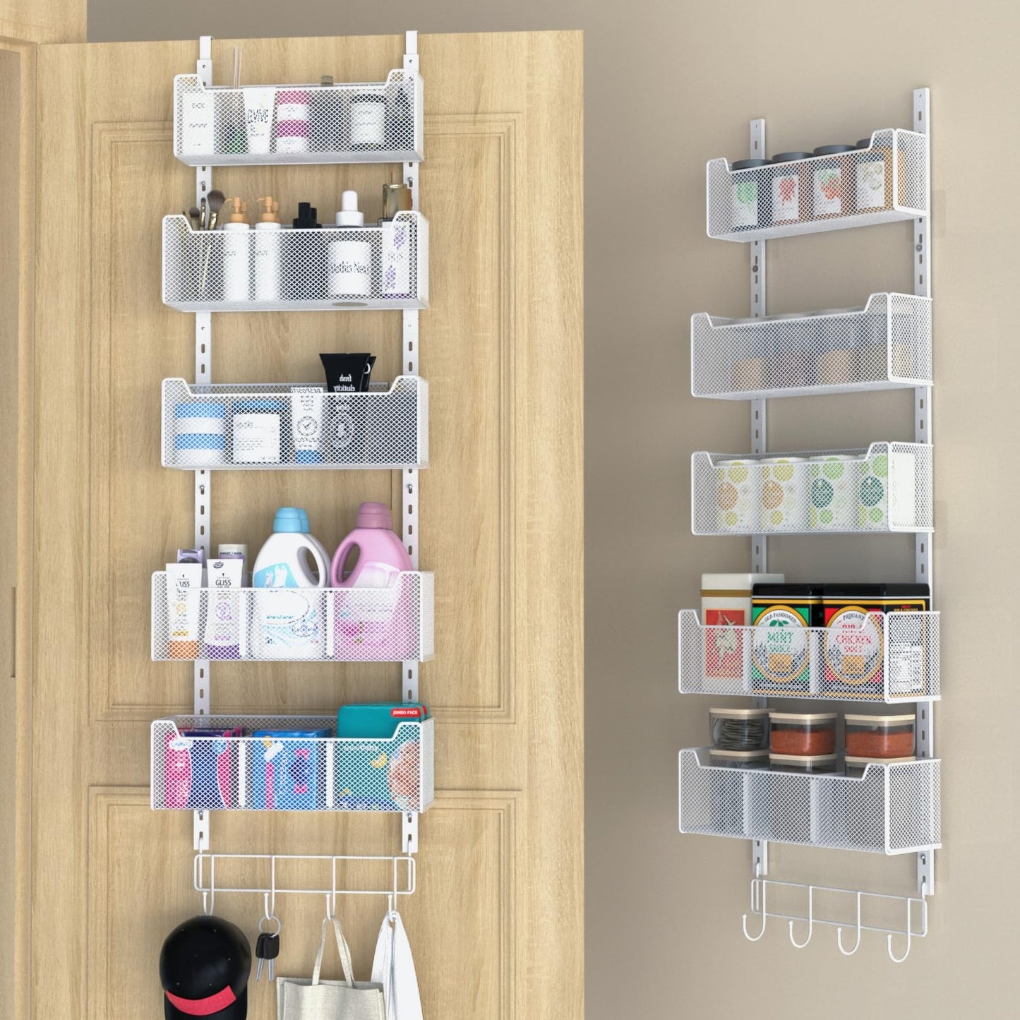 VyGrow Over The Door Organizer, Metal Door Organizer Hanging with 5 Adjustable Baskets and Coat
