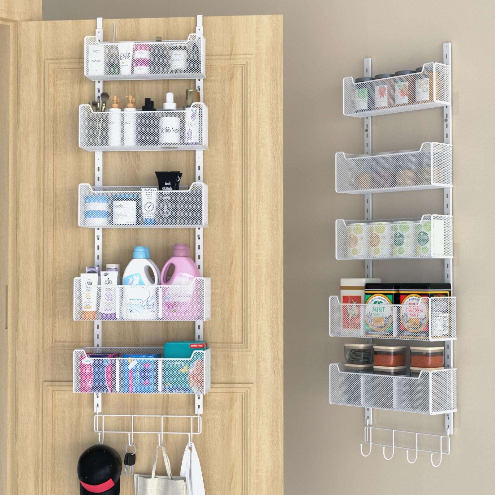 VyGrow Over The Door Organizer, Metal Door Organizer Hanging with 5 Adjustable Baskets and Coat
