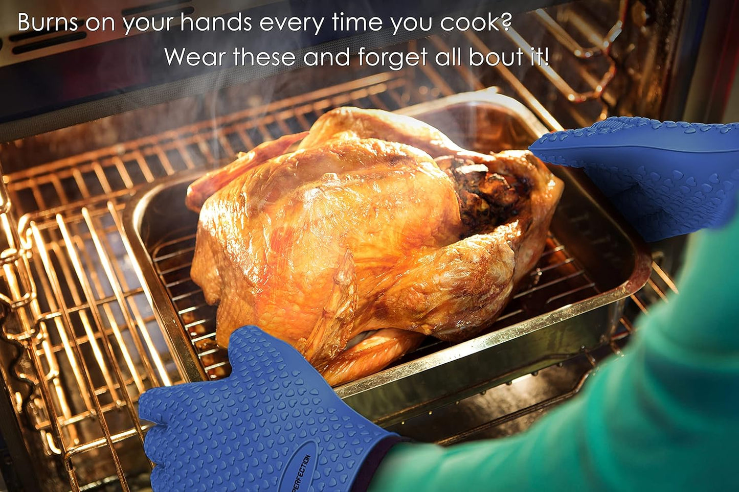 KITCHEN PERFECTION XL Silicone Smoker Oven Gloves-Extreme Heat Resistant BBQ Gloves-Handle Hot Food Right on Your Grill Fryer&Pit|Waterproof Grilling Cooking Baking Mitts|Superior Value Set+3 Bonuses