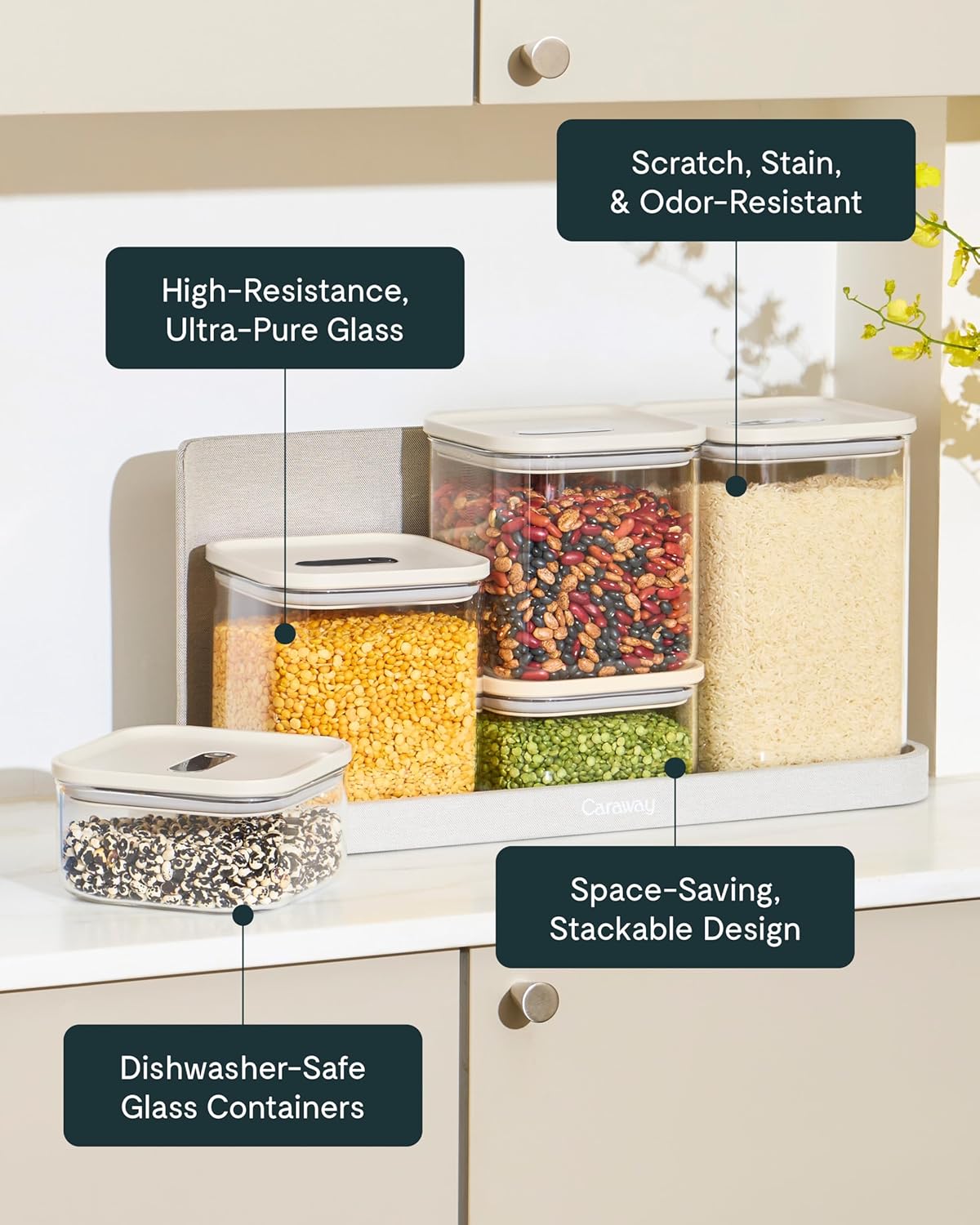 Caraway 2.5qt Glass Airtight Food Storage Container with Lid – Non-Toxic, BPA-Free Kitchen Storage Container – Stackable, Space-Saving Airtight Container for Dry Goods and More - Mist