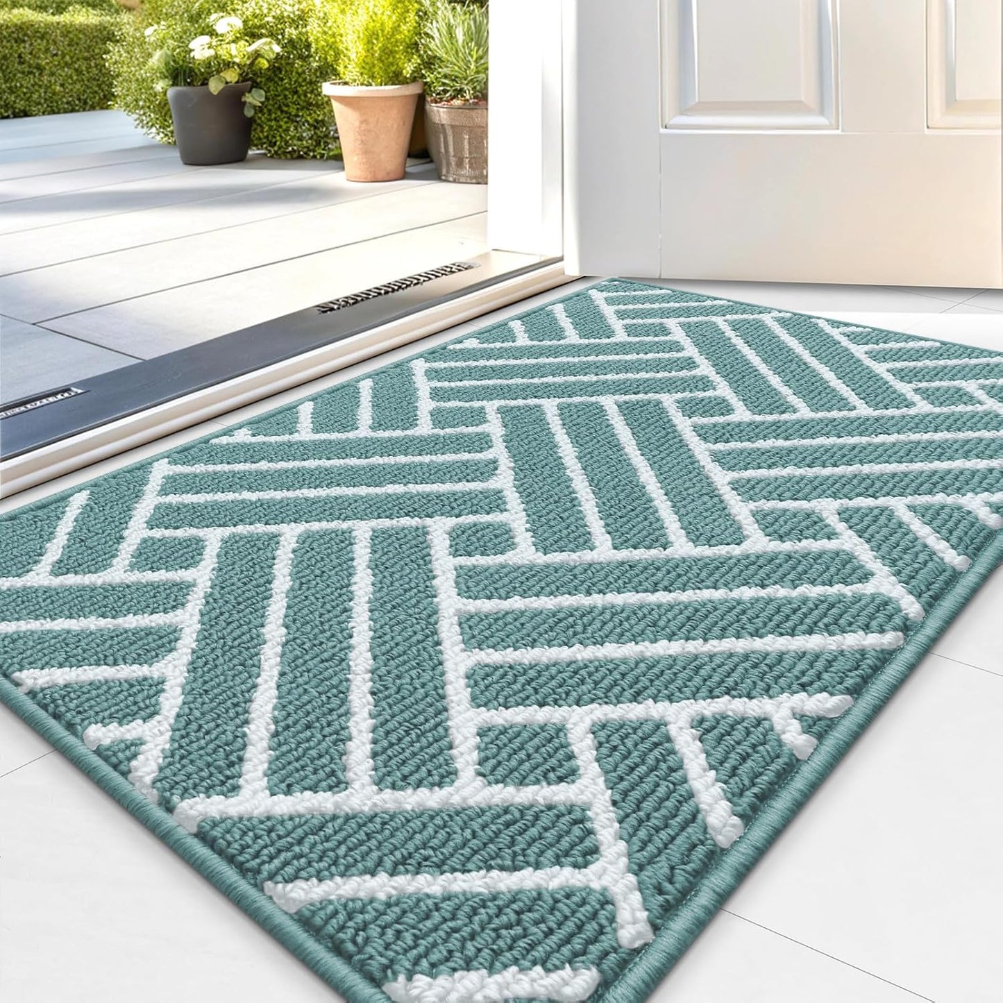 OLANLY Indoor Door Mat, 36x24 Inch, Dirt Resistant and Absorbent, Non-Slip Rubber Backing Floor Mats, Easy Clean Low-Profile Doormat for Entryway, Front Door, and Inside Entrance, Sage Green