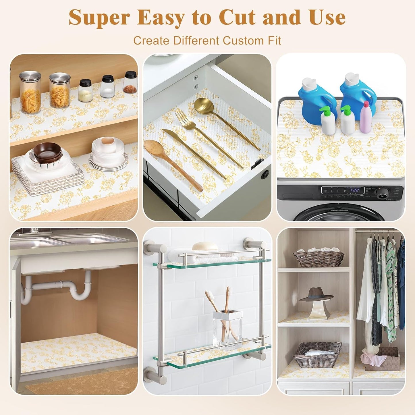 Shelf Cabinet Liner for Kitchen- Non Adhesive Drawer Liner Refrigerator Liner, Premium Waterproof Shelf Paper Protect Surface, Non Slip Easy to Clean Durable EVA Material, Roses, 11.8 in x 20FT