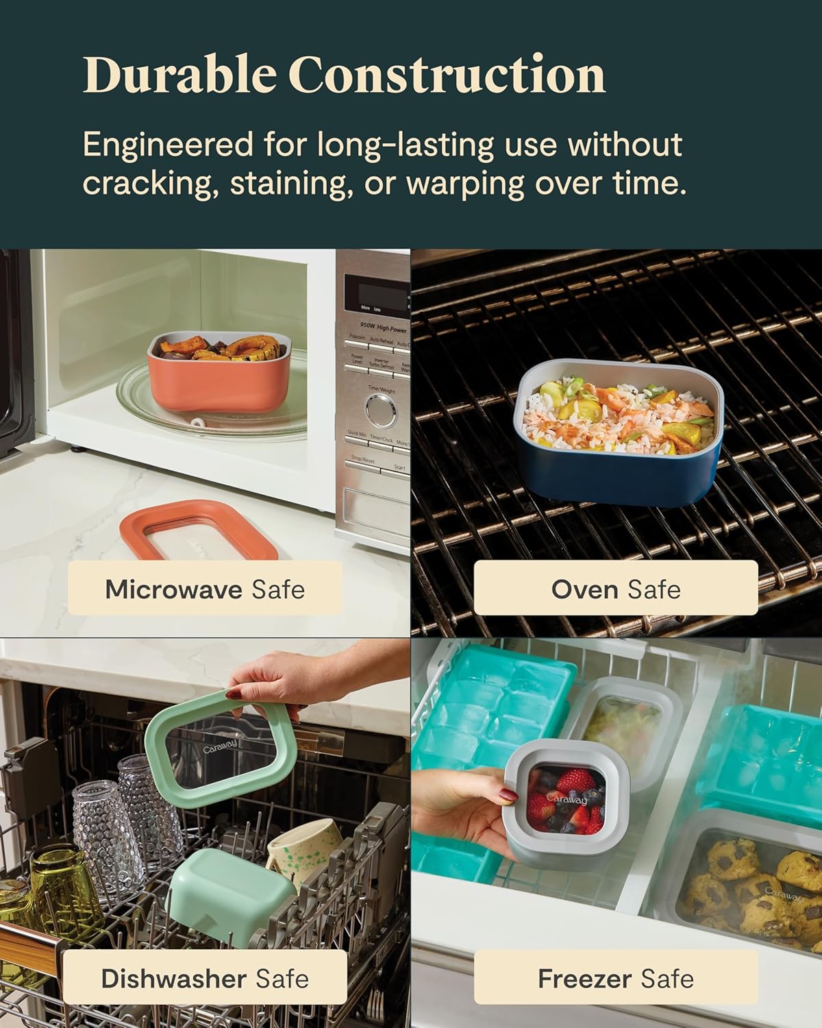 Caraway Mini Food Storage 11pc Set - Glass Storage Containers for Food - Non-Toxic Ceramic-Coated Glass - Air Release Technology - Compact & Stackable Design - Gray