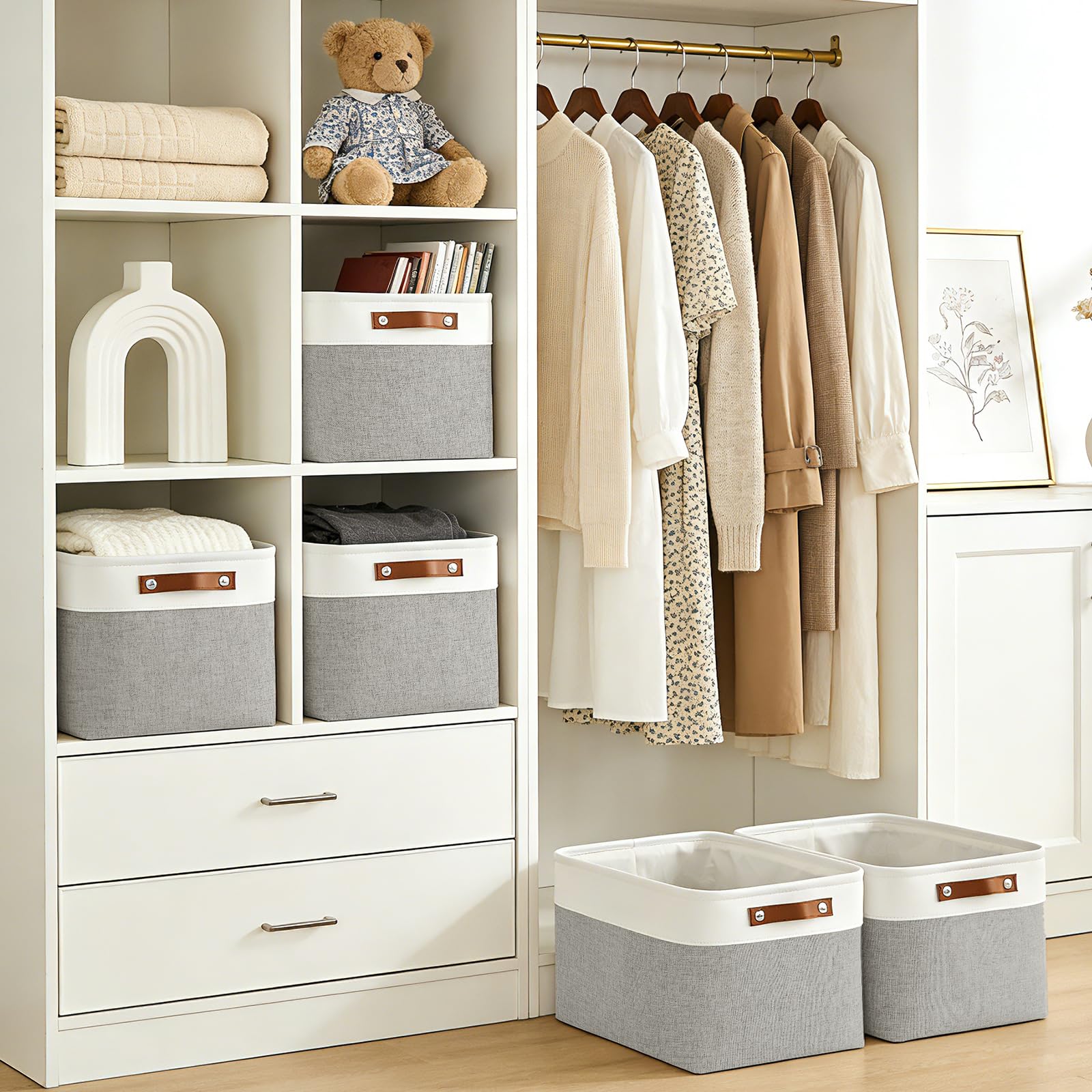 Bagnizer Storage Bins Large Fabric Storage Baskets for Shelves 3 Pack, Decorative Linen Closet