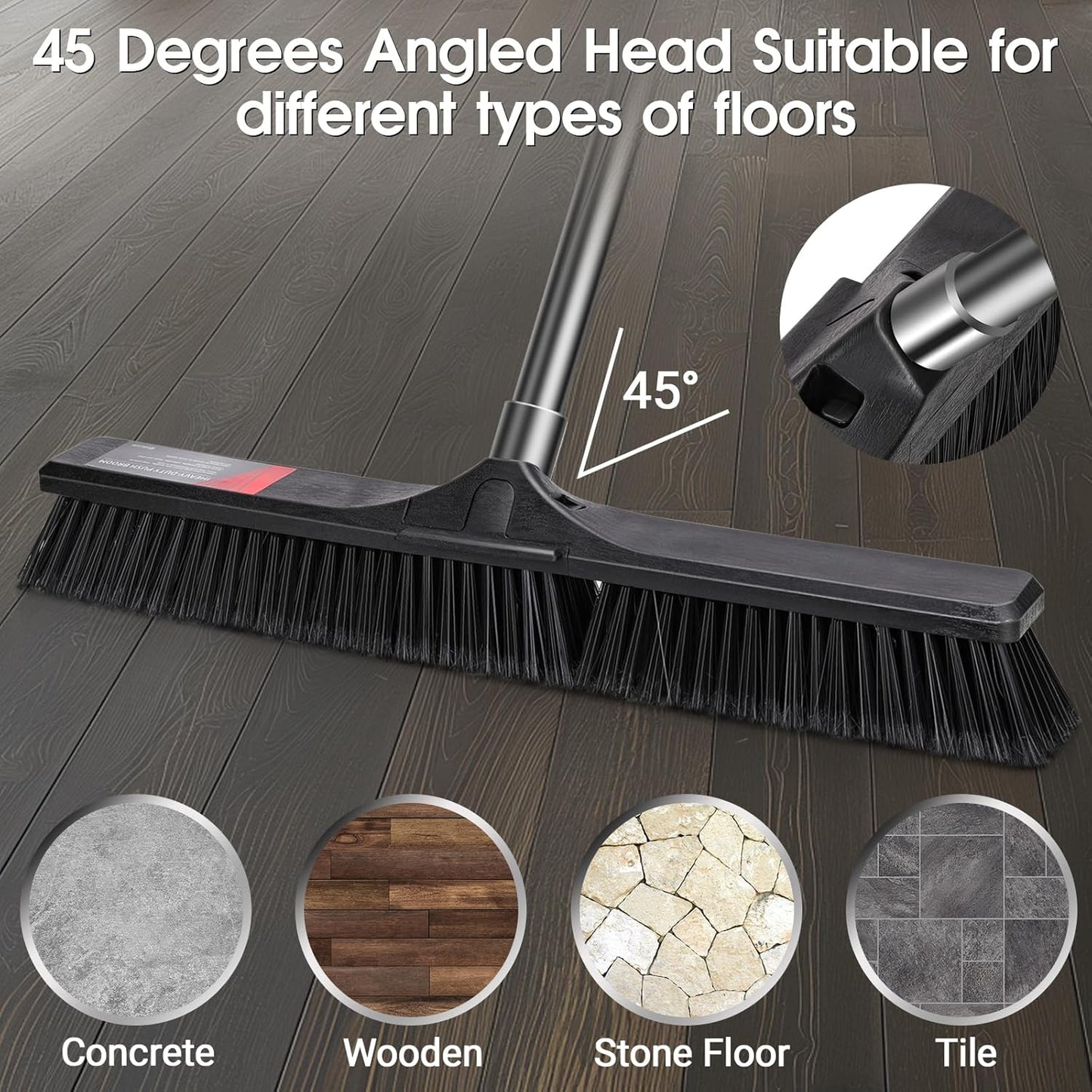 Push Broom Outdoor Heavy Duty,Masthome 24" Push Broom with Stiff Bristles,Heavy Duty Garden Broom,Outdoor Stiff Sweeping Broom for Garage Yard Patio Deck Concrete Wood Stone Floors Scrub and Cleaning