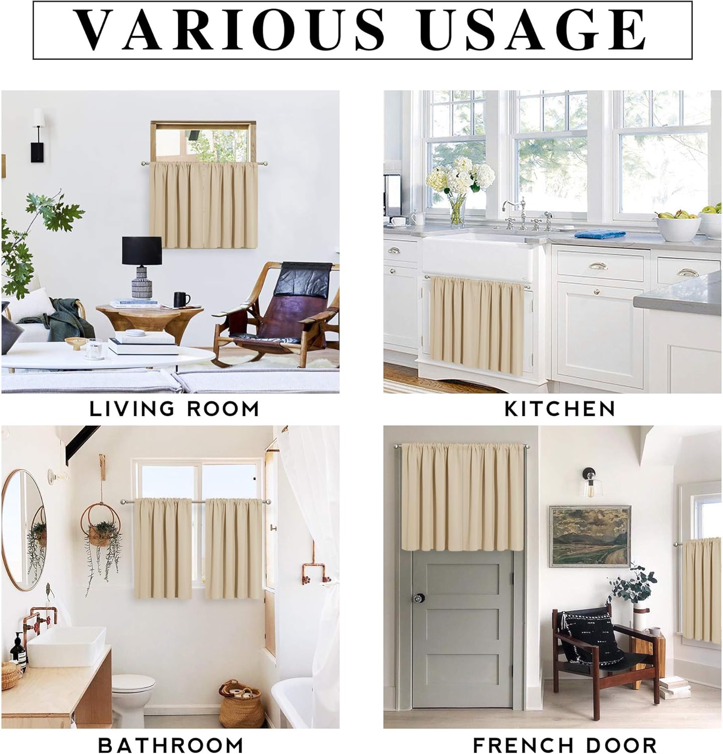 RYB HOME Curtains for Bedroom 63 inches Long, Blackout Thermal Insulating Window Treatment Drapes for Living Room Bathroom Basement Laundry Classroom, W 34 x L 63, Biscotti Beige, 2 Panels