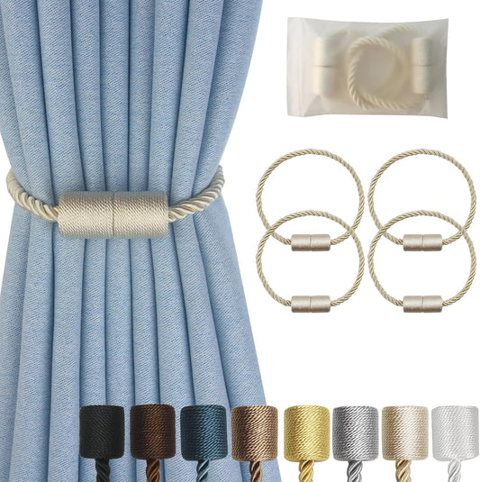 Magnetic Curtain Tiebacks 4 Pack Beige Curtain Rope Tieback Curtain Holders for Drapes Modern Tie
