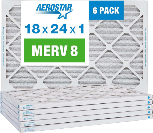 Aerostar 18x24x1 MERV 8-6 Count - High Efficiency Pleated HVAC, Furnace & Air Conditioner Filters