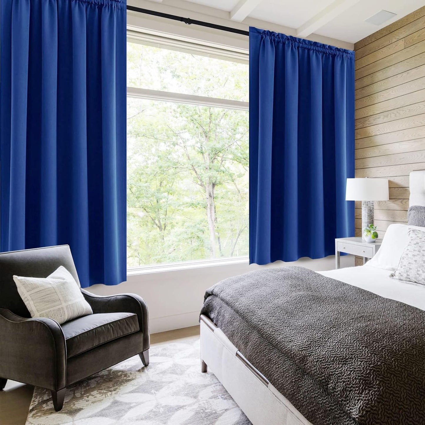 DWCN Blackout Curtains Room Darkening Thermal Insulated Bedroom Curtains Window Curtain Panels, 52 x 54 inches Long, Set of 2 Classic Blue Rod Pocket Drapes