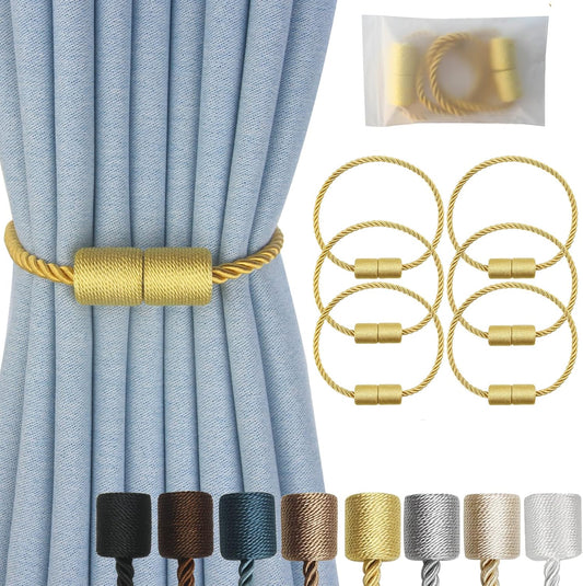 Magnetic Curtain Tiebacks 6 Pack Gold Curtain Rope Tieback Curtain Holders for Drapes Modern Tie