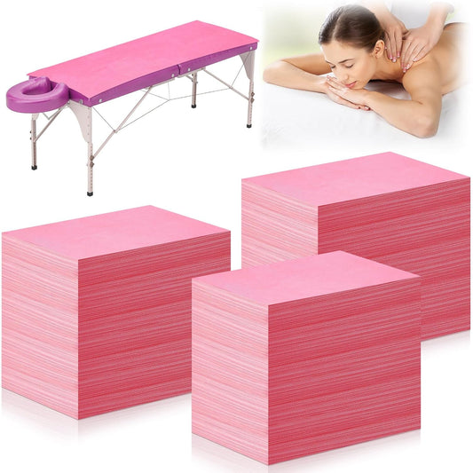 Tegeme 150 Pieces Disposable Massage Table Sheets 31" x 70" Waterproof Bed Sheets Non Woven Bed Cover for Massage Table Beauty Salons Tatto Spa Hotels(Pink)