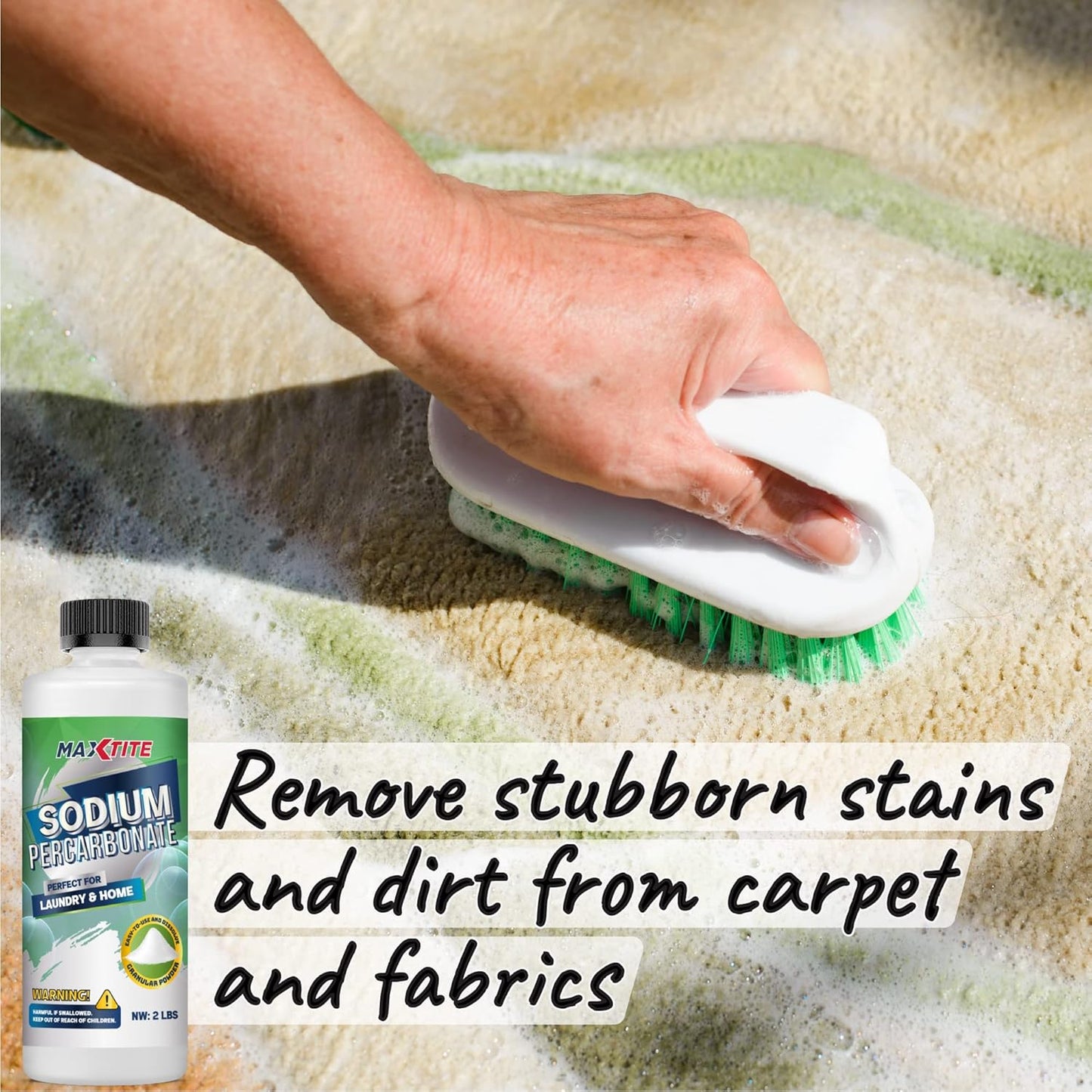 MAXTITE Sodium Percarbonate (32 lbs total - 16 pack of 2 lbs bottles) - 100% Pure Solid Hydrogen Peroxide/Oxygenated Bleach - Home & Laundry Multi-Use Cleaner - HDPE w/Resealable Child Resistant Cap