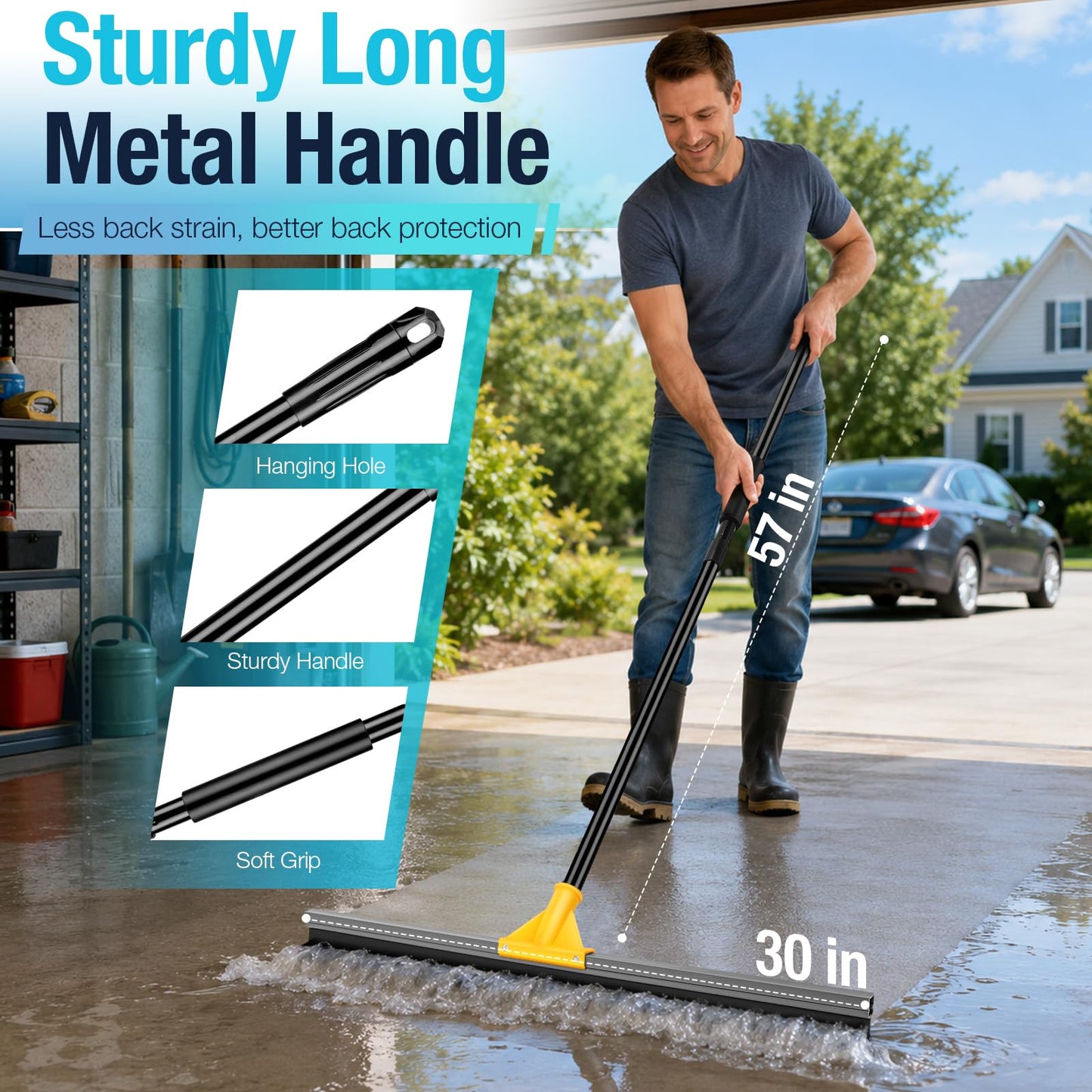 SOBONNE 30" Large Floor Squeegee Broom for Concrete Water Removal
