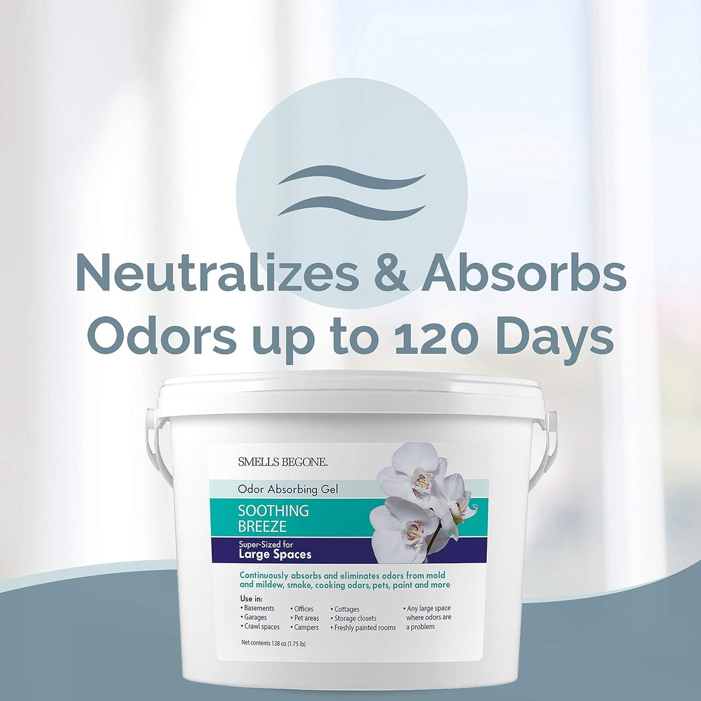 SMELLS BEGONE 1-Gallon Odor Absorber Gel - Air Freshener & Odor Eliminator for Homes, Garages & Commercial Buildings - Industrial Size - Soothing Breeze Scent