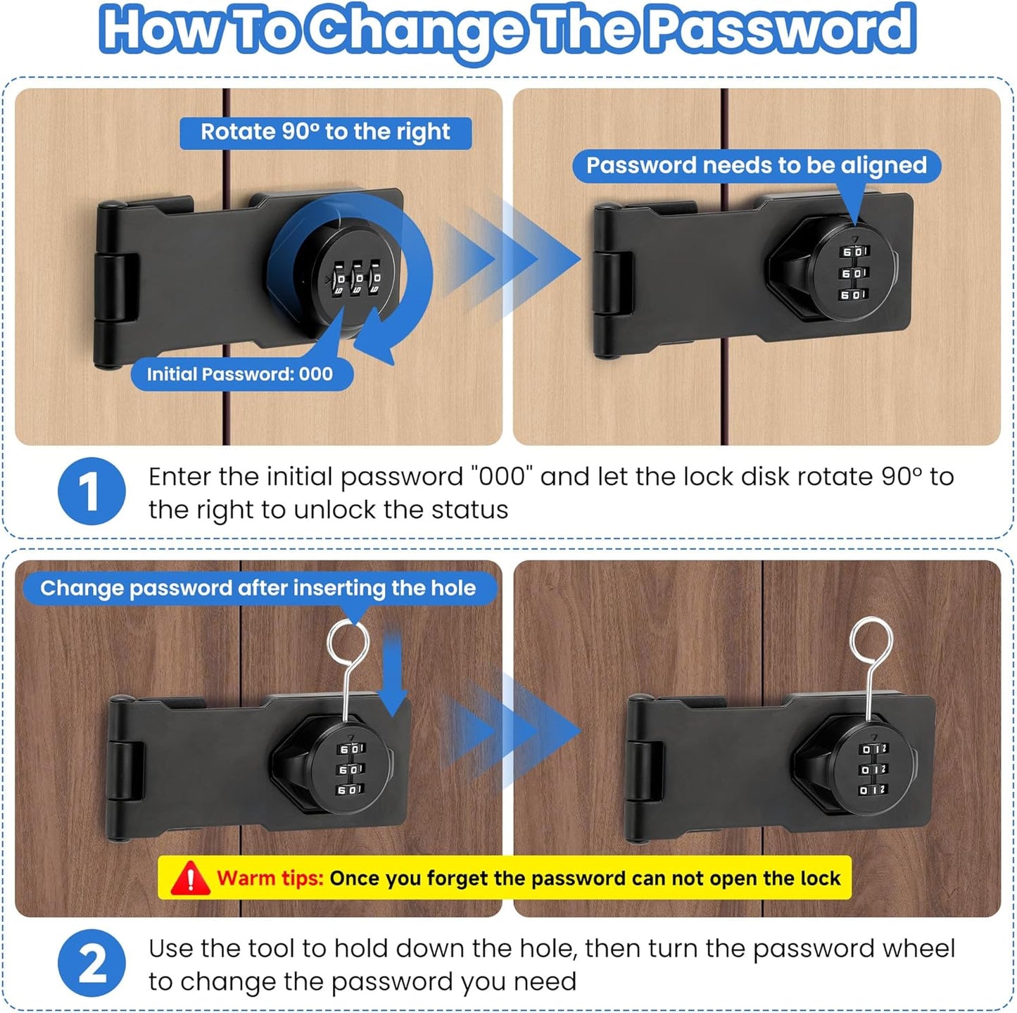 Keyless Cabinet Lock with Combination Code - 3-Digit Password Hasp Latch Lock for Drawers, Bifold Closet Door and Double Sided Door (Black, 4.5 Inch)