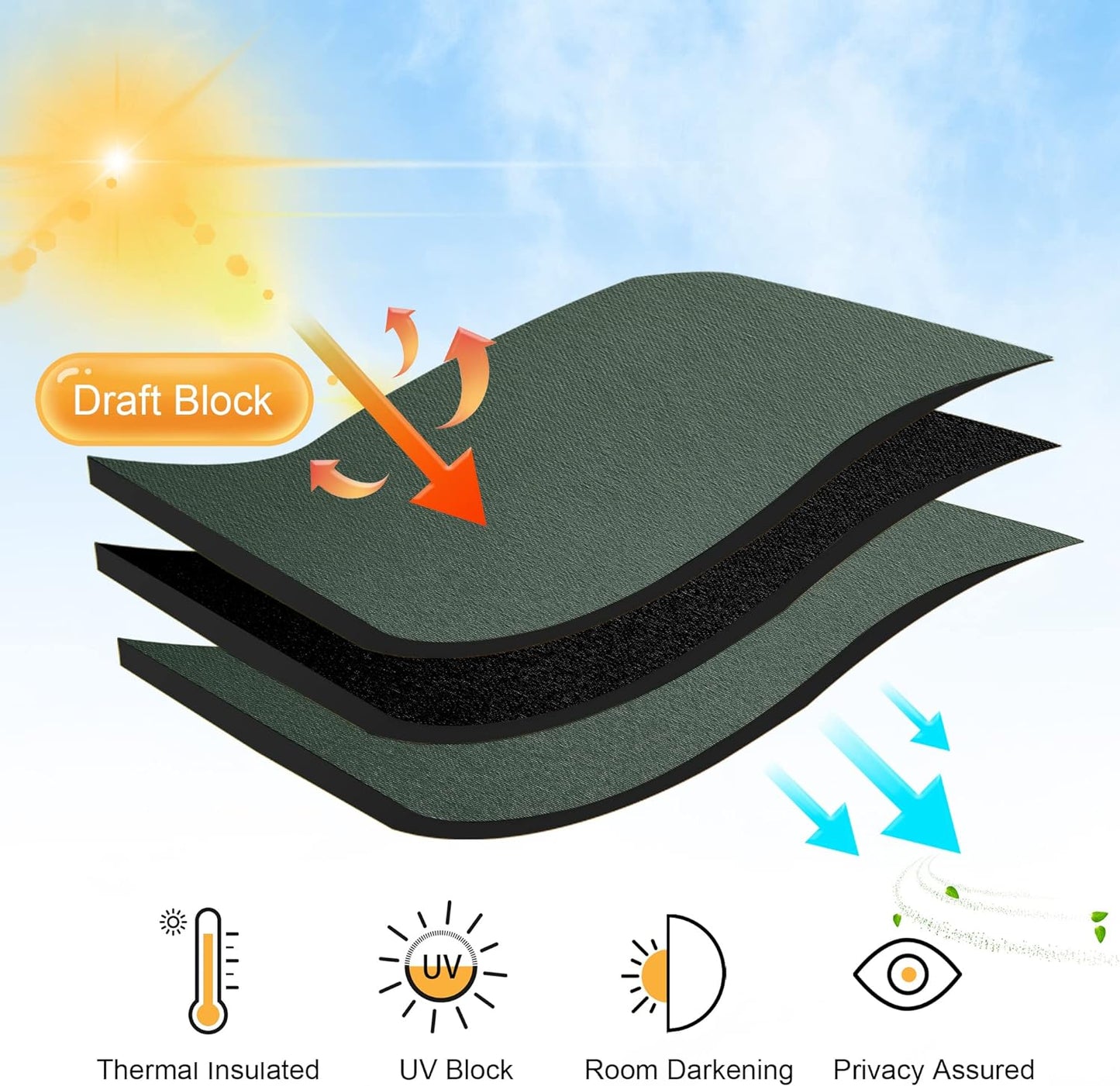 RYB HOME Blackout Curtains 45 inches Long - Thermal Insulated Privacy Solar Drapes for Kids Bedroom Cafe Bathroom, 42 inch Width x 45 inch Length, Dark Green, 2 Panels