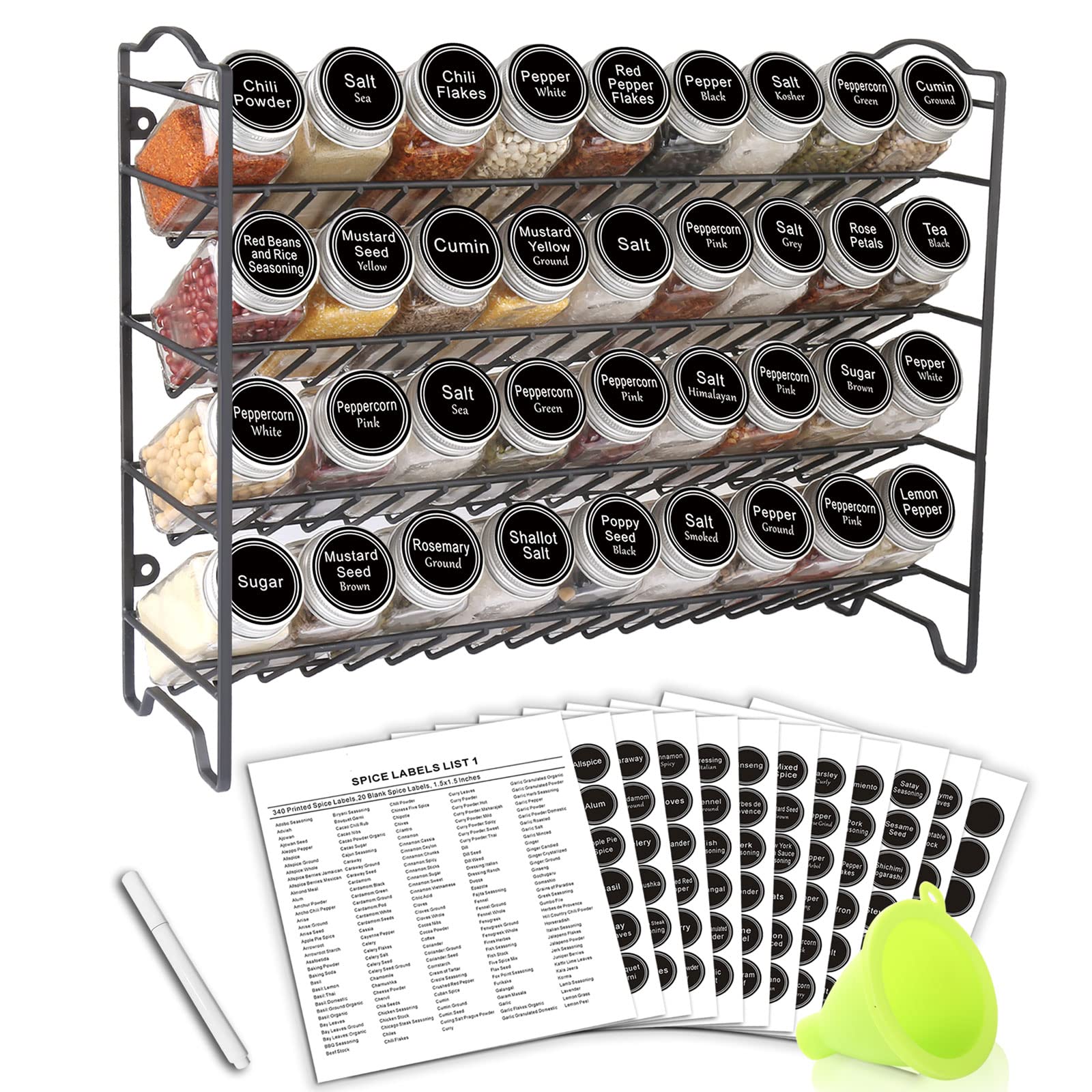 SWOMMOLY Spice Rack Organizer with 36 Spice Jars 4 oz, 396 Spice Labels
