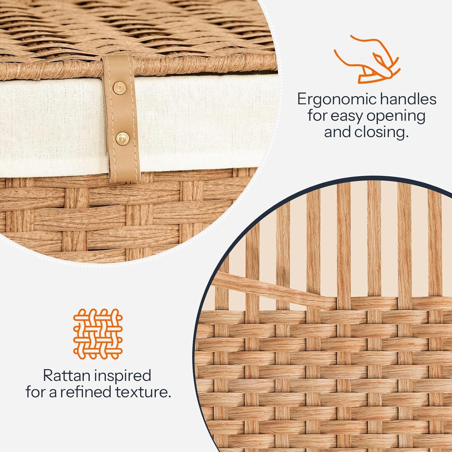 HOOBRO Storage Basket with Lid, 17.2 Gallon (65L) Wicker Basket, Handwoven Blanket Storage Basket with Handles, Metal Frame and Soft Lining, Foldable for Bedroom, Laundry Room, Natural NL265CW01