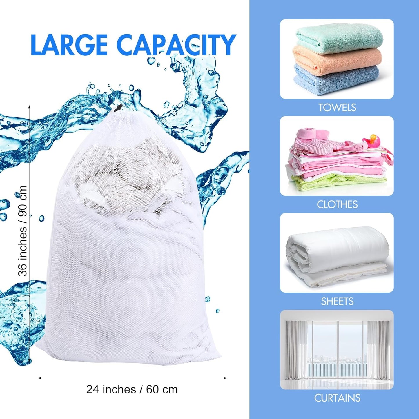 Berlune 30 Pack 24 x 36 Inches Large Mesh Bags for Laundry, Wash bags, Sturdy Mesh Material Closed with Drawstring, Factory, University, Dormitory, Travel and Apartment Dweller (White, Black, Gray)