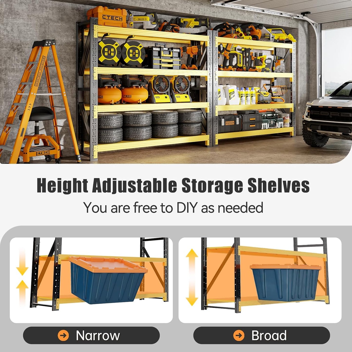 4000LBS Storage Shelves Heavy Duty, 48" W Metal Garage Shelving Units, 4 Tier Adjustable Shelf, Garage Storage Shelves Rack, Industrial Shelving for Warehouse, Basement,48" W x 24" D x 79" H