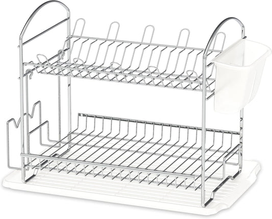 Simple Houseware 2-Tier Stainless Steel Dish Rack with Drainboard, Chrome for Kitchen