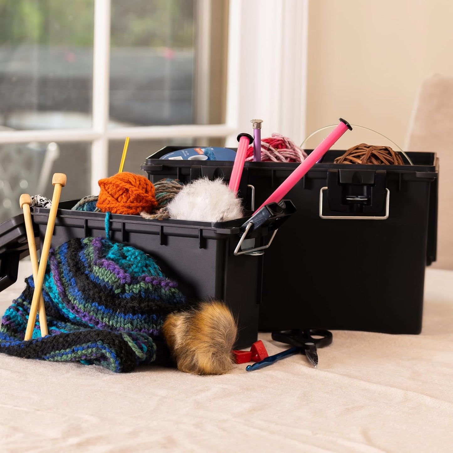 Sheffield 12706 Storage Bins With Lids, 2-Pack Stackable Storage Bins, Made in USA, Lockable and Water-Resistant Containers with Lids, Plastic Containers for Home, Classroom, and Dorm