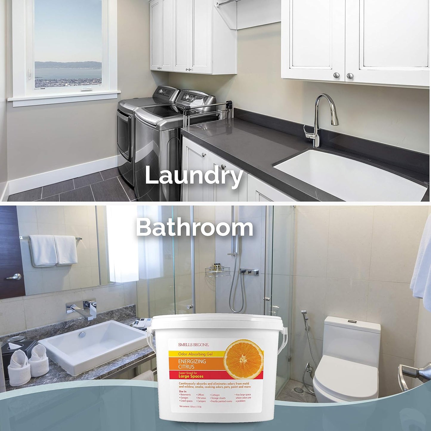 SMELLS BEGONE 1-Gallon Odor Absorber Gel - Air Freshener & Odor Eliminator for Homes, Garages & Commercial Buildings - Industrial Size - Energizing Citrus Scent