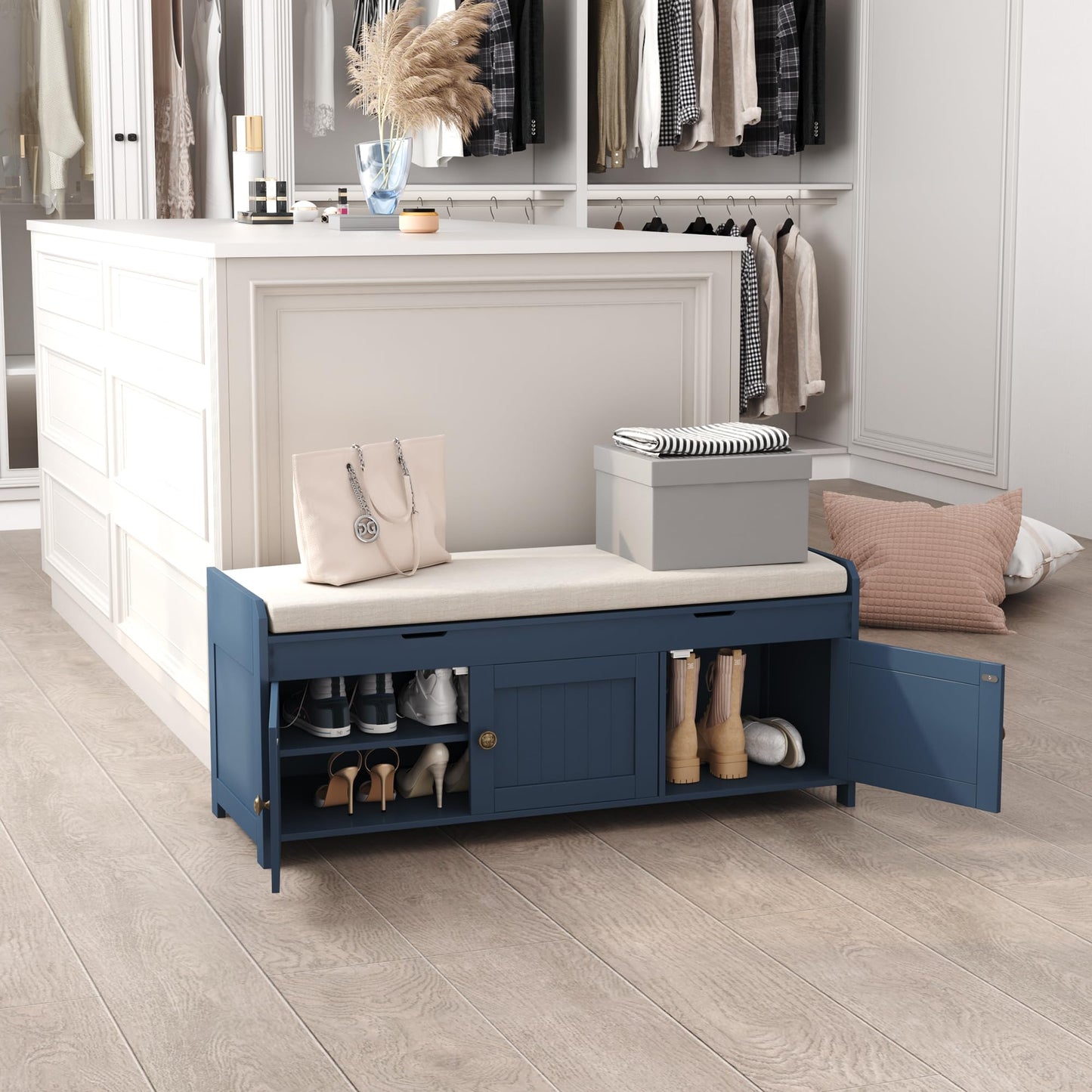 HOMEFORT 41.3" Shoe Bench with Lift Top Storage, Entryway Bench with Cushioned Seat, Wooden End of