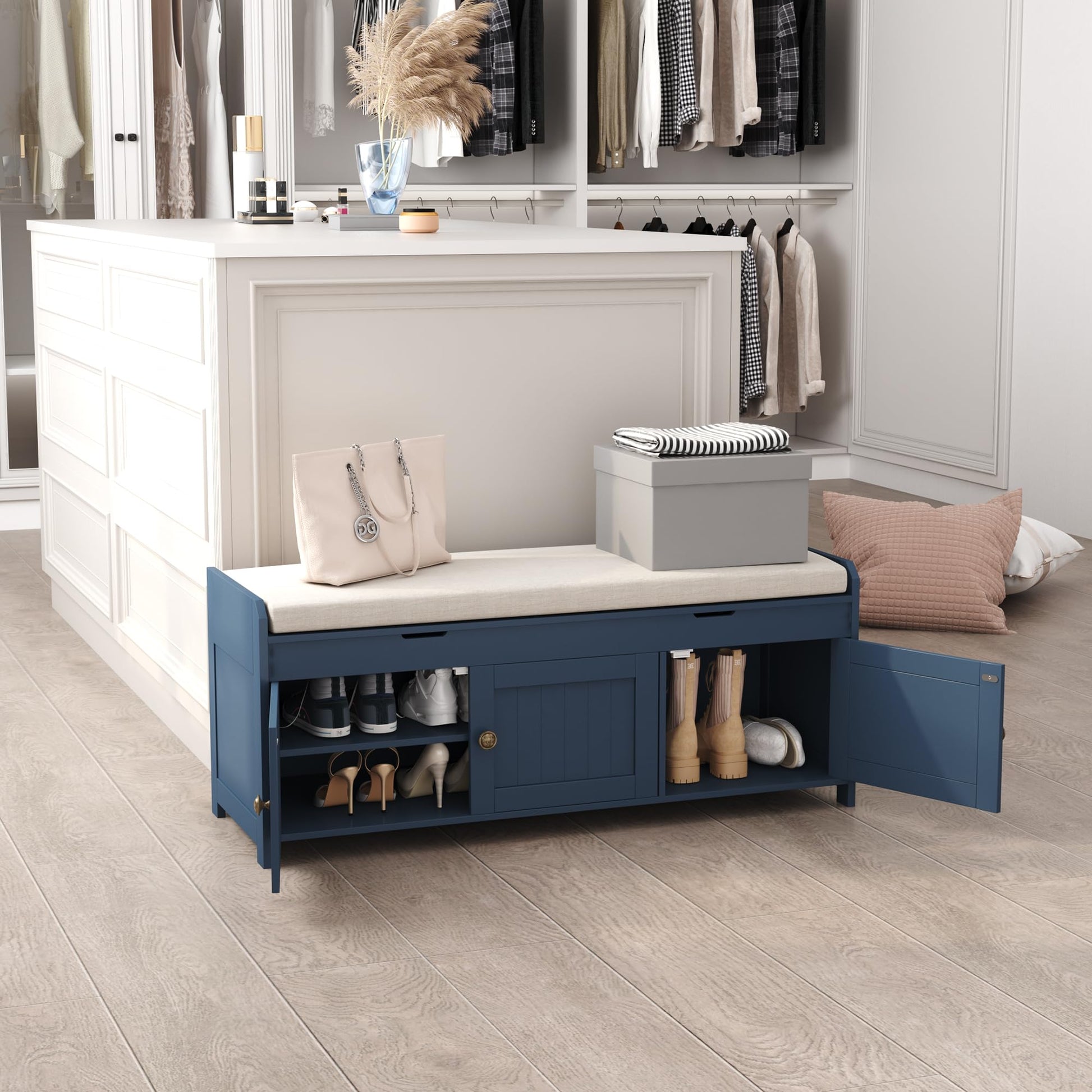 HOMEFORT 41.3" Shoe Bench with Lift Top Storage, Entryway Bench with Cushioned Seat, Wooden End of