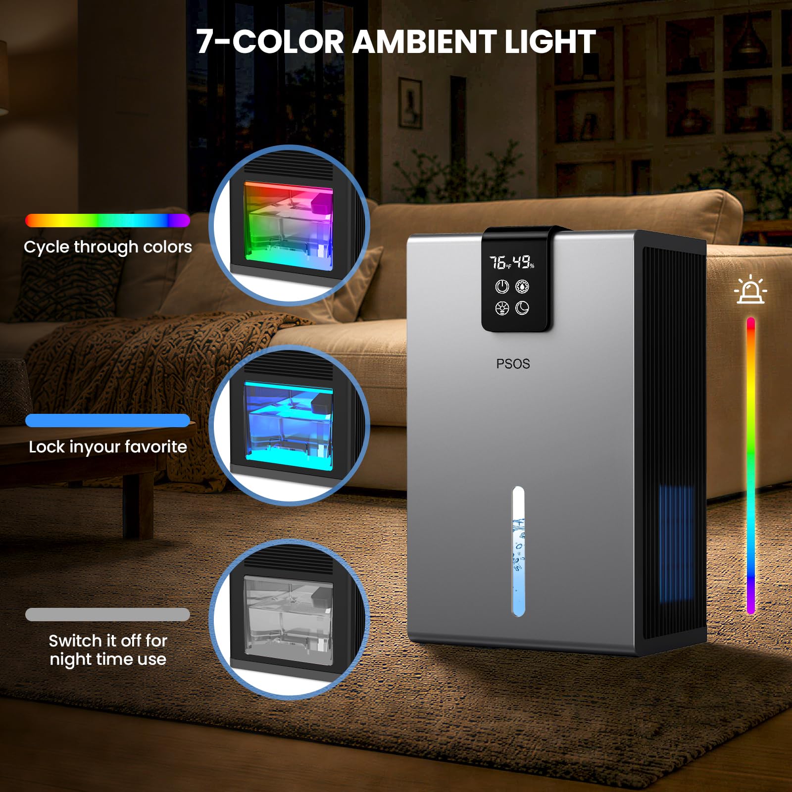 PSOS Dehumidifier, Dehumidifiers for Home, 98 OZ Water Tank, (1000 sq.ft) Quiet Dehumidifier for