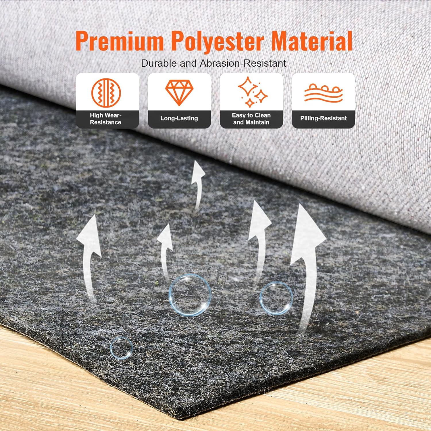 VEVOR Non-Slip Resistant Rug Pad, Protective Cushioning Carpet Pad, 2'x8' (7.875' Actual), 1/4"