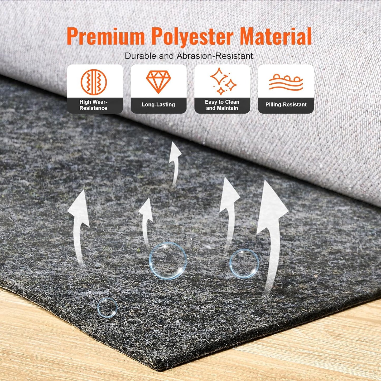 VEVOR - Slip-Resistant Rug Pad - Protective Cushioning Carpet Pad - 8' x 10' - 1/4" Thick - Dual