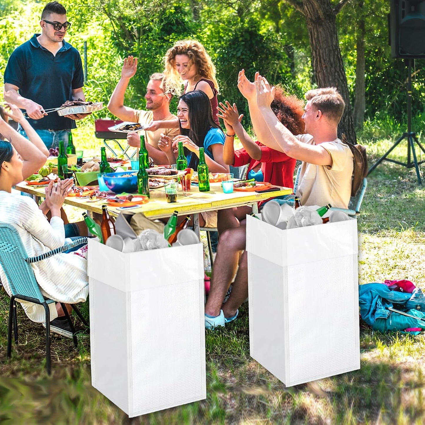 Rainmae 4PCS XL Size Disposable Trash Cans with Waterproof Lining for Parties, 30 Gallon Reusable Sturdy Garbage Bins for Birthdays and Weddings, Trash Can Bin for Garbage and Recycling