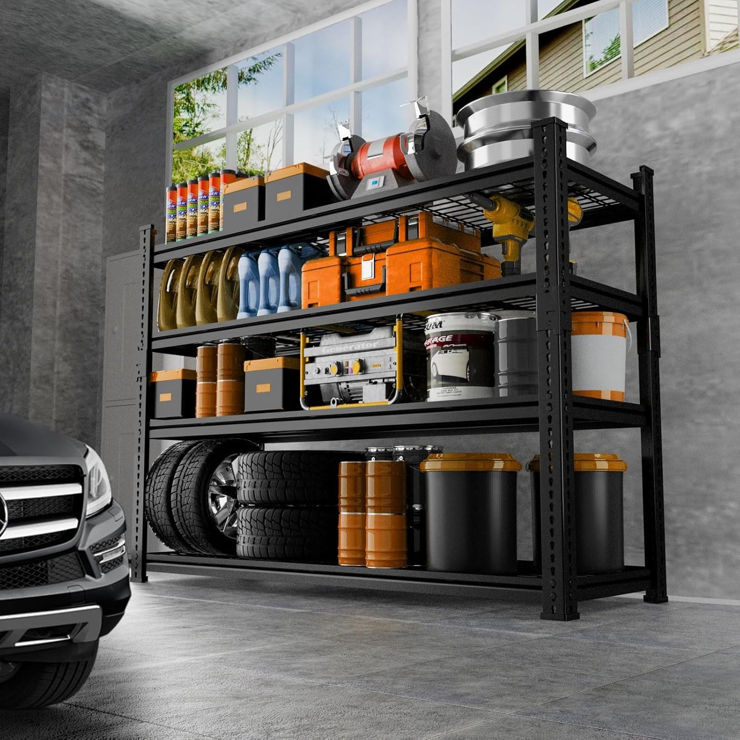 Storage Shelves Heavy Duty, 48"L x 18"W x 60"H Garage Wire Shelving Unit Loads 2640LBS, 4-tier Adjustable Metal Industrial Utility Shelf Rack for Kitchen, Laundry Room, Pantry, Warehouse, Basement