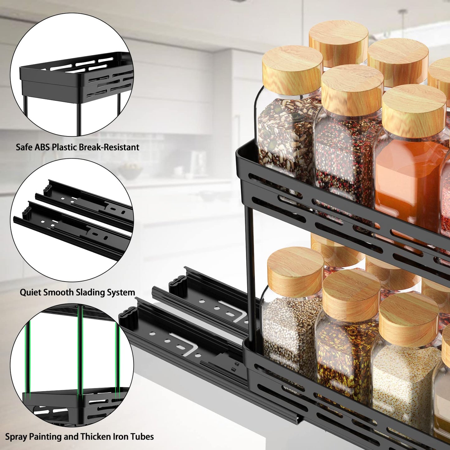 Pull Out Spice Rack Organizer for Cabinet, 3 Packs Slide Out Spice Racks Organizer, Spice Cabinet