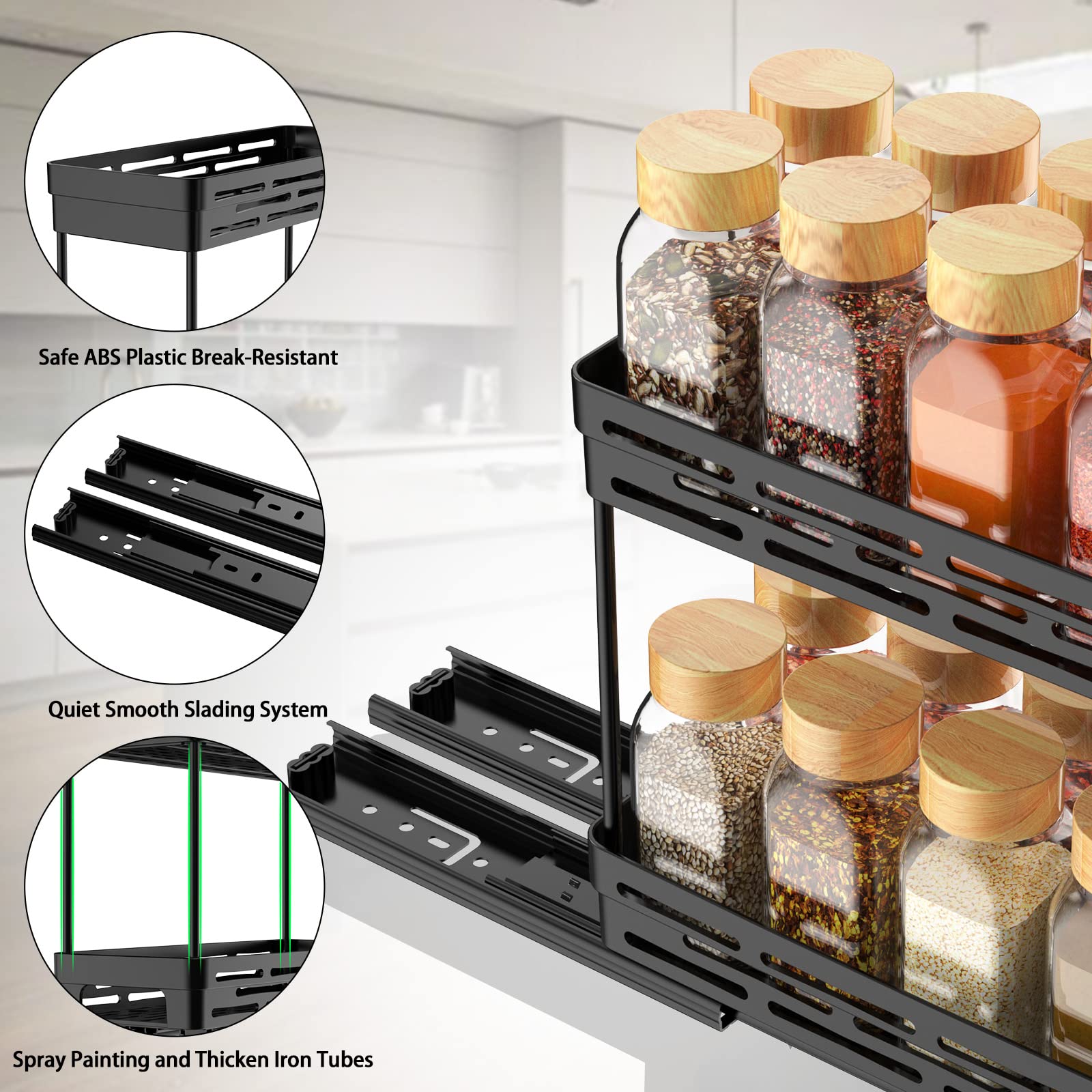 Pull Out Spice Rack Organizer for Cabinet, 3 Packs Slide Out Spice Racks Organizer, Spice Cabinet