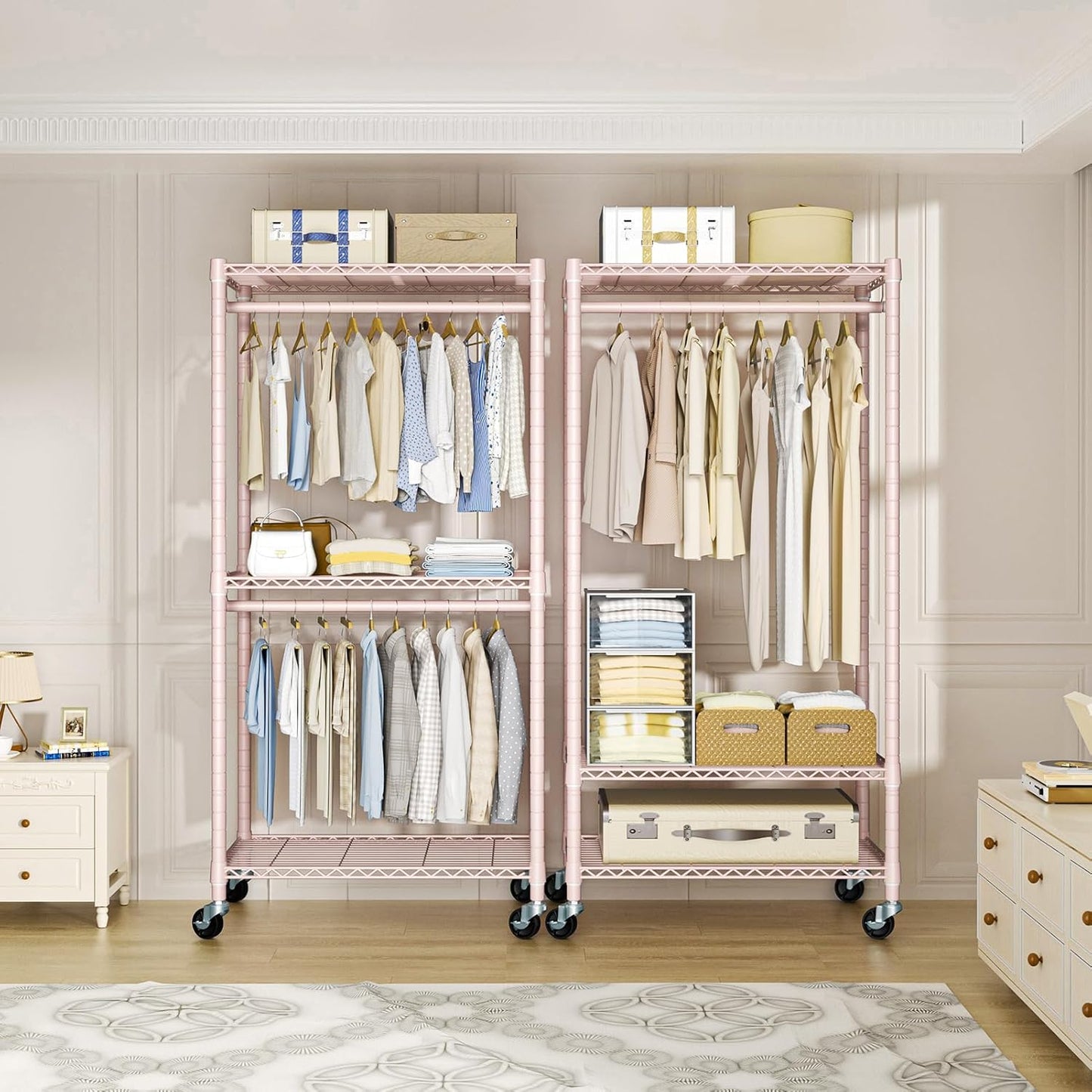 FUTASSI P1 Medium Heavy-Duty Portable Closet, 30" W x 14" D x 76" H, Metal Rolling Clothing Rack, Pink