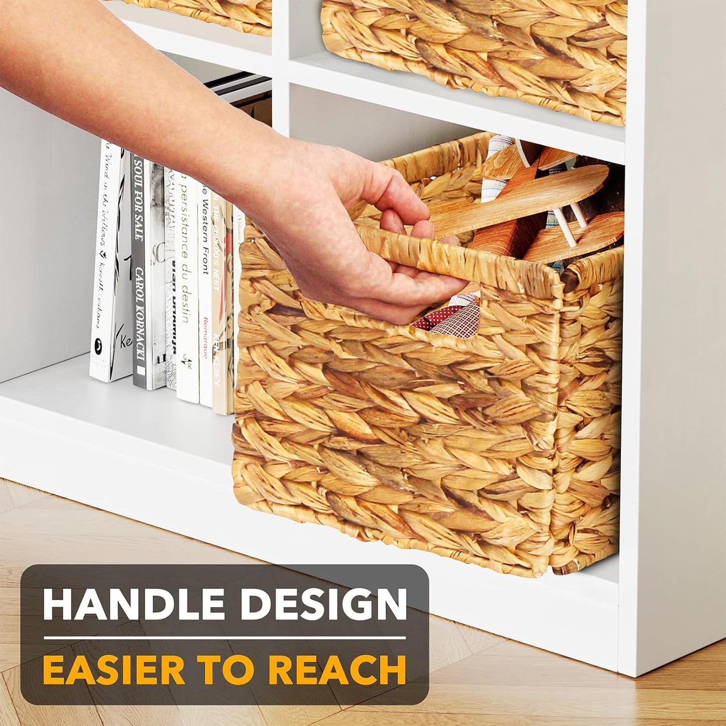 SpaceAid 8 Pack Wicker Basket, Storage Baskets for Organizing, Woven Rattan Basket with Handles for Shelves, Water Hyacinth Large Cube Organizer Storage Bin, 13x8.2x7 inch, Natural