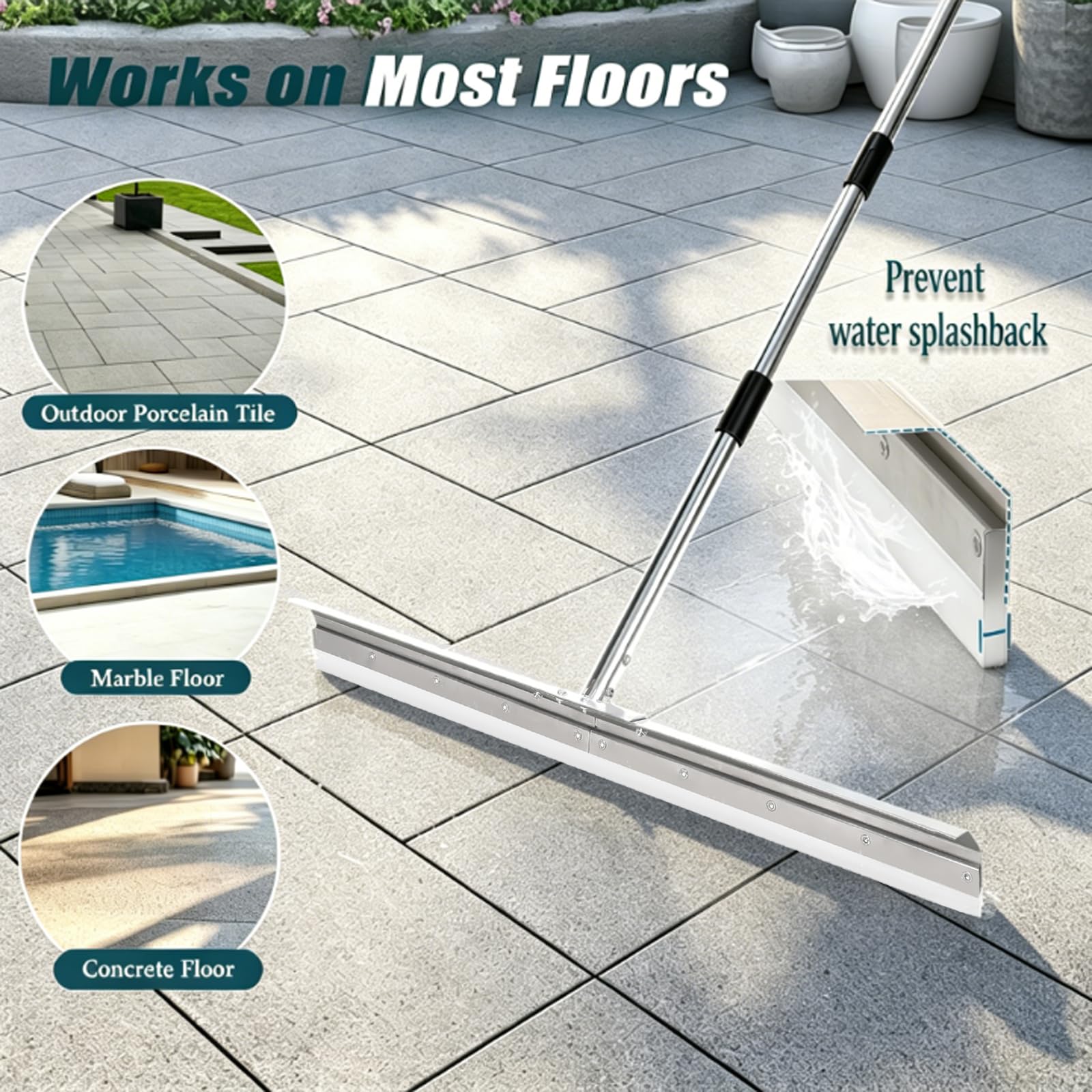 Heavy-Duty Large Floor Squeegee for Concrete, 33.4" Commercial Silicone Blade Squeegee for Floor