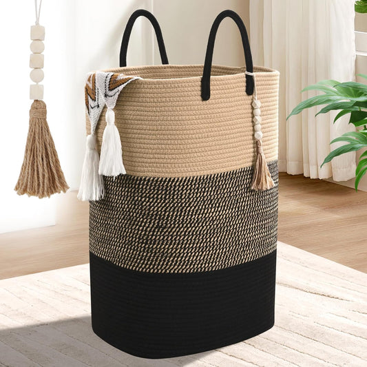 Woven Laundry Basket for Clothes, 100 L Large Rectangle Laundry Hampers, Nursery Storage Basket for Toys, Tall Dirty Clothes Hamper for Bedroom Aesthetic, Bathroom, Laundry Room