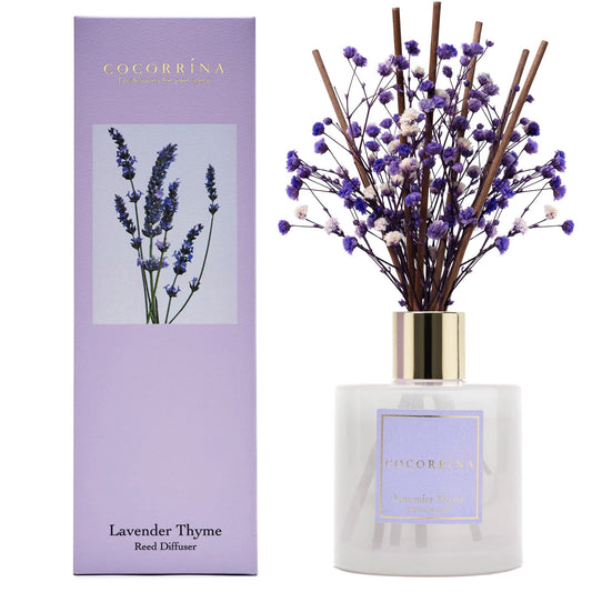 Cocorrína Premium Reed Diffuser Set with Preserved Baby's Breath & Cotton Stick Lavender Thyme |