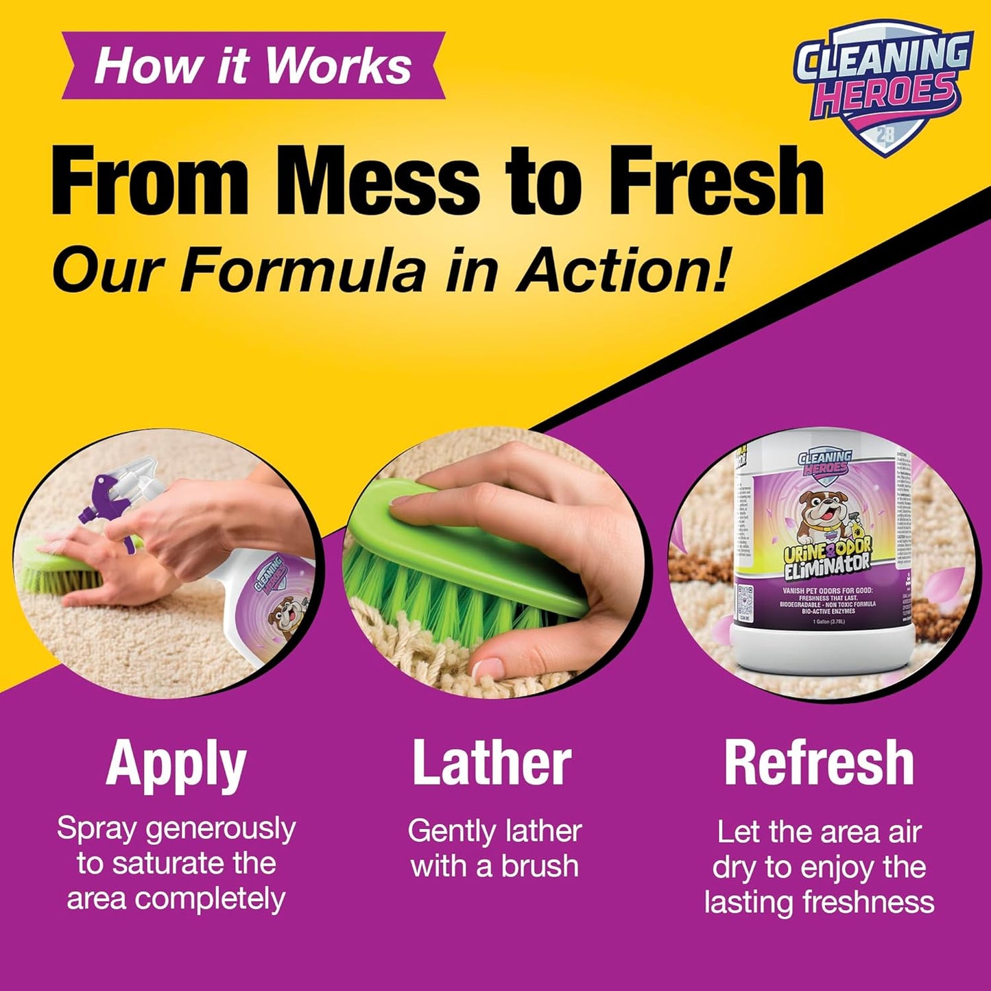 Pet Carpet Cleaner & Urine Odor Eliminator for Strong Odor - 128oz Enzyme Cleaning Spray for Cat & Dog Pee - Spot Cleaner for Carpet Upholstery, Marble, Tile, Wood - Carpet Deodorizer