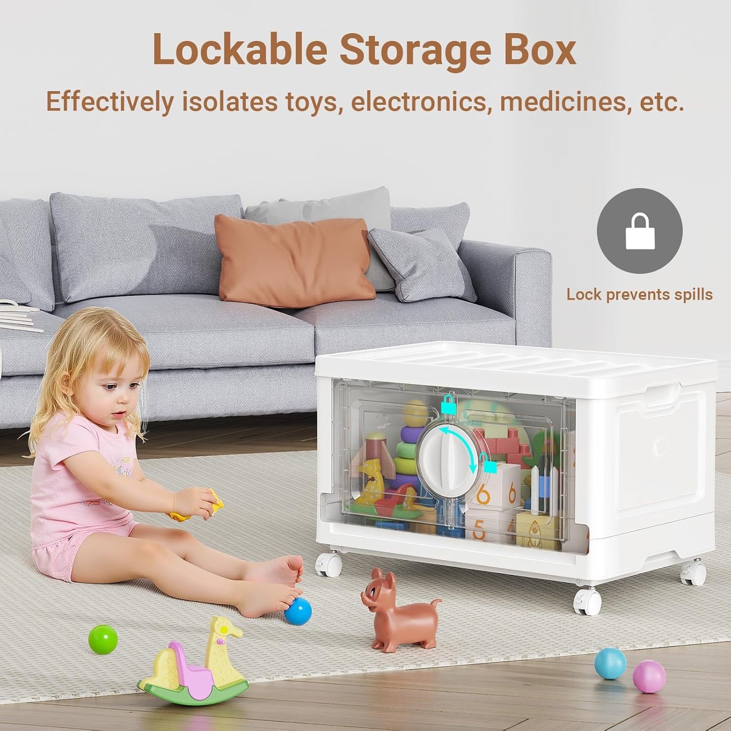 BROVIEW 360Qt Lockable Stackable Storage Bins with Lids, Closet Organizers and Storage Drawer, Collapsible Storage Bin with Wheels, Plastic Cabinet for Toy Clothes Dorm Organizer, V9 3 Pack White