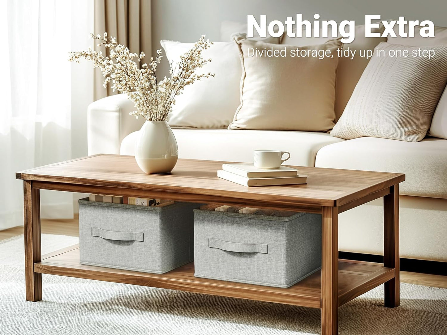 3 Pack Fabric Storage Bins for Shelves | 11.5x8.75x6.5in Closet Storage Baskets | Collapsible Storage Bins | Fabric Closet Organizers with Handles | Light Gray