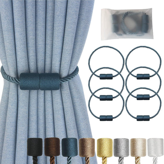 Magnetic Curtain Tiebacks 6 Pack Blue Curtain Rope Tieback Curtain Holders for Drapes Modern Tie