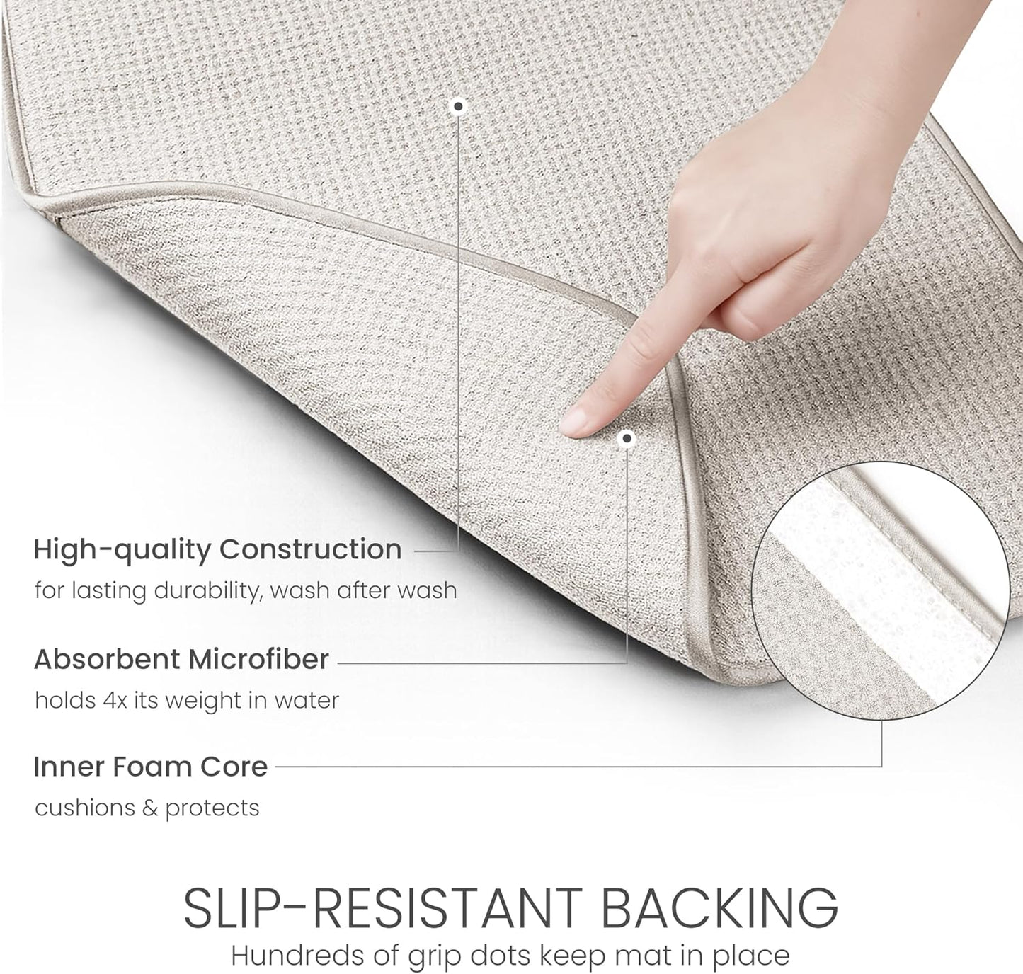 Bellemain XXL Dish Mat Microfiber Dish Drying Mat, Super absorbent (Light Grey, 17" x 24")